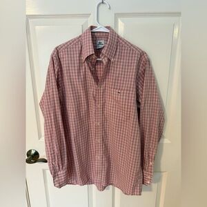 Lacoste Men's Red/Pink/Green Plaid Button Down Shirt, 42 Large